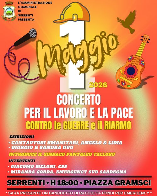PRIMO MAGGIO A SERRENTI: CONCERTO PER IL LAVORO E LA PACE IN PIAZZA GRAMSCI