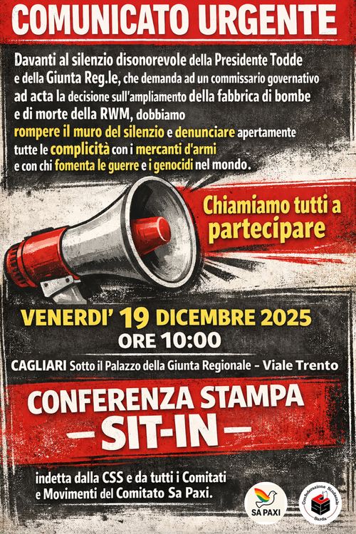NO ALL’AMPLIAMENTO DELLA RWM, SIT-IN A CAGLIARI SOTTO IL PALAZZO DELLA GIUNTA REGIONALE 